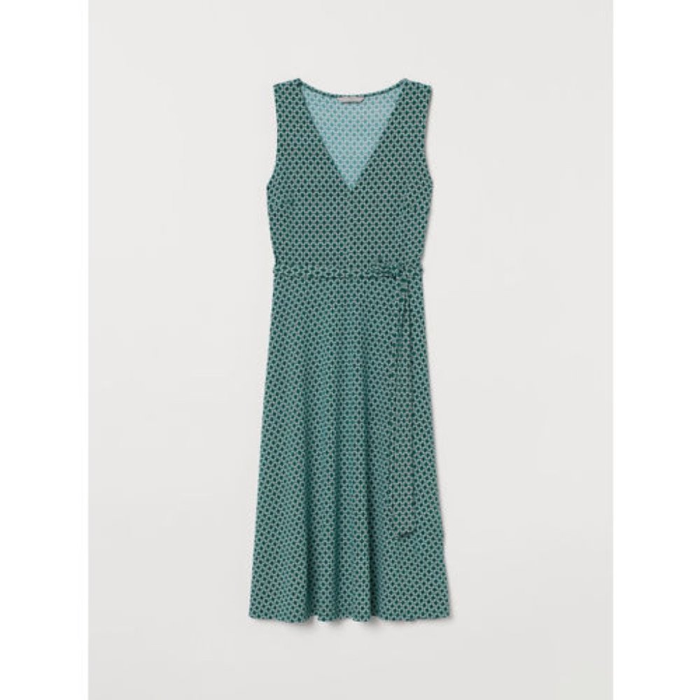 H&M Green Printed Tie-belt Dress - Size S - Picture 2 of 8